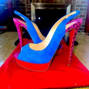 Christian Louboutin Lady Peeps Blue/Red/Animl Sz 41 Stunning!